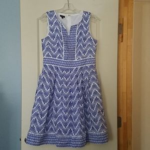White/blue border print dress
